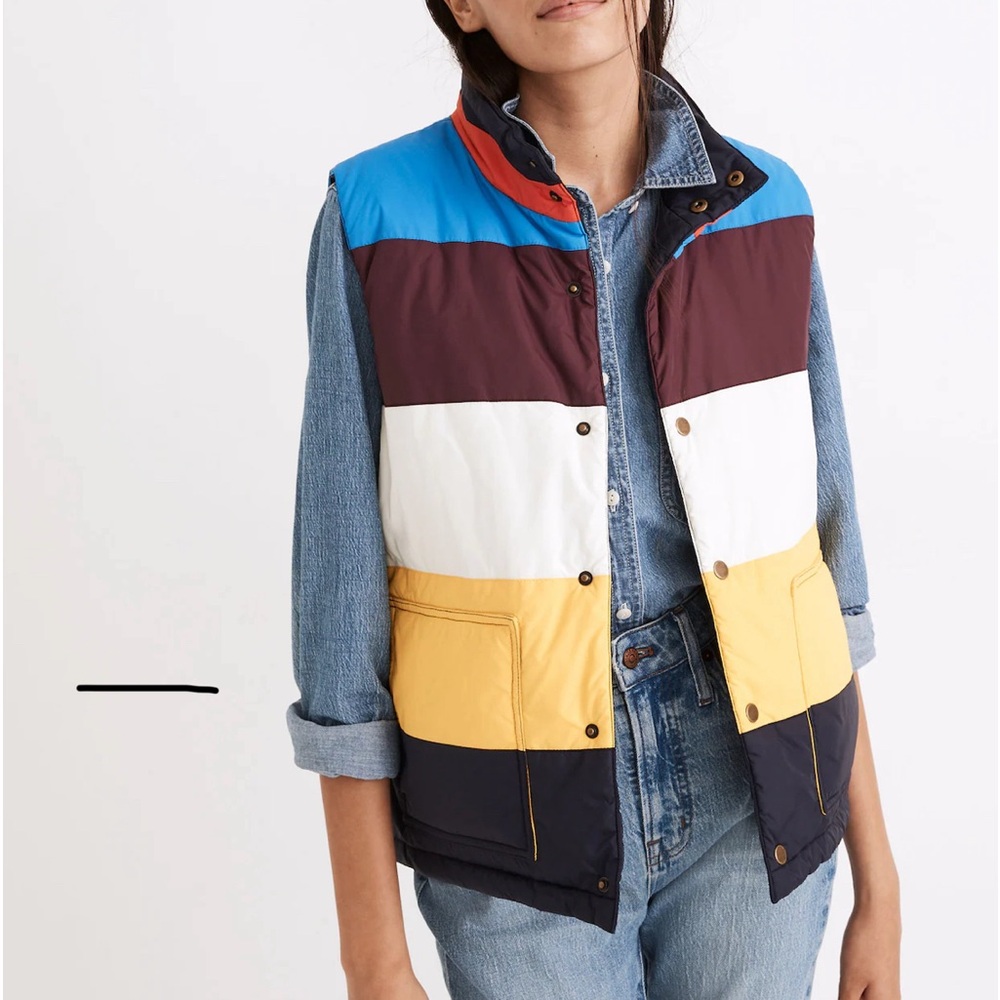 NWT Kule Colorblock Pattern/Blue Reversible Puffer Vest Size L